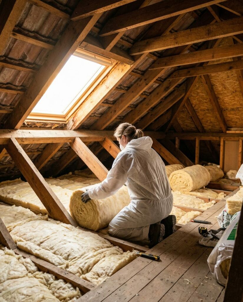 isolation des combles en laine minérale par un artisan